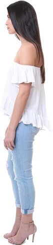 بلوزة Free People Tops بيضاء مكشكشة على الكتف in Saudi Arabia