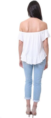 بلوزة Free People Tops بيضاء مكشكشة على الكتف in Saudi Arabia
