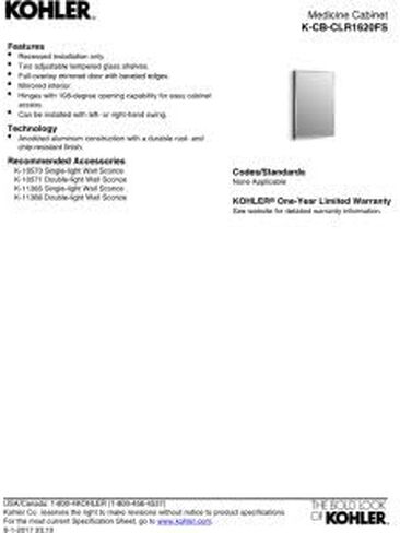 Kohler CB-CLR1620FS Frameless Bathroom Mirror Medicine Cabinet, Single Door, Rectangular Beveled Edge Frame, Bathroom Cabinet Mirror, Adjustable Shelves, 16 in. W x 20 in. H in Saudi Arabia