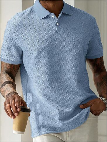 SOLY HUX Men's Knit Golf Shirts Summer Short Sleeve Textured Classic Pullover Business T-Shirts Tops in Saudi Arabia
