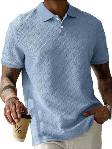 SOLY HUX Men's Knit Golf Shirts Summer Short Sleeve Textured Classic Pullover Business T-Shirts Tops in Saudi Arabia