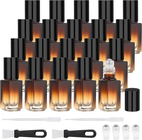Segbeauty 60pcs 0.1oz Bulk Glass Amber Roller Bottles for Oils, Empty Rollerball Bottles for Oil, 3ml Small Refillable Roller Ball Applicator, Travel Mini Liquid Essential Oil Roll On Container Square in Saudi Arabia