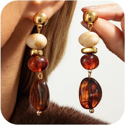 Vintage Turquoise Brown Crystal Drop Dangle Earring for Women Statement Chunky Irregular Round Oval Resin Gold Bead Dangly Stud Earrings Party Jewelry in Saudi Arabia