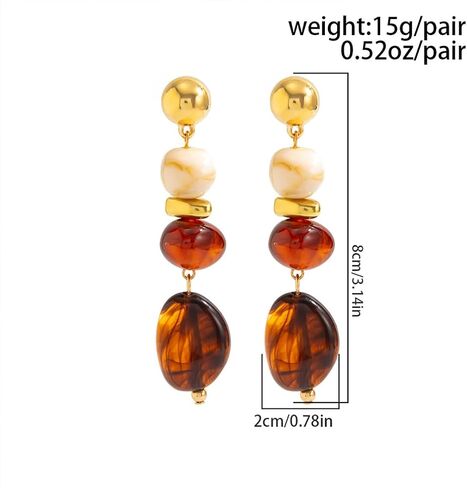 Vintage Turquoise Brown Crystal Drop Dangle Earring for Women Statement Chunky Irregular Round Oval Resin Gold Bead Dangly Stud Earrings Party Jewelry in Saudi Arabia