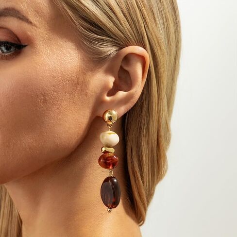 Vintage Turquoise Brown Crystal Drop Dangle Earring for Women Statement Chunky Irregular Round Oval Resin Gold Bead Dangly Stud Earrings Party Jewelry in Saudi Arabia