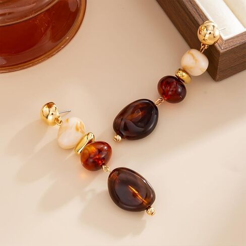 Vintage Turquoise Brown Crystal Drop Dangle Earring for Women Statement Chunky Irregular Round Oval Resin Gold Bead Dangly Stud Earrings Party Jewelry in Saudi Arabia