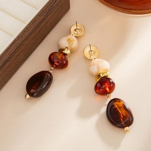Vintage Turquoise Brown Crystal Drop Dangle Earring for Women Statement Chunky Irregular Round Oval Resin Gold Bead Dangly Stud Earrings Party Jewelry in Saudi Arabia