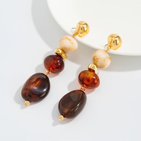Vintage Turquoise Brown Crystal Drop Dangle Earring for Women Statement Chunky Irregular Round Oval Resin Gold Bead Dangly Stud Earrings Party Jewelry in Saudi Arabia