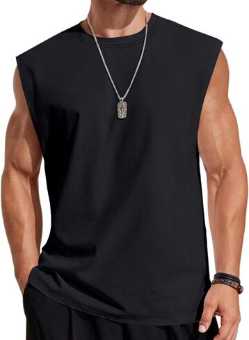 COOFANDY Mens Sleeveless Shirts Cotton Workout Tank Tops Cut Off Shirts Gym Muscle Loose Fit Tee in Saudi Arabia