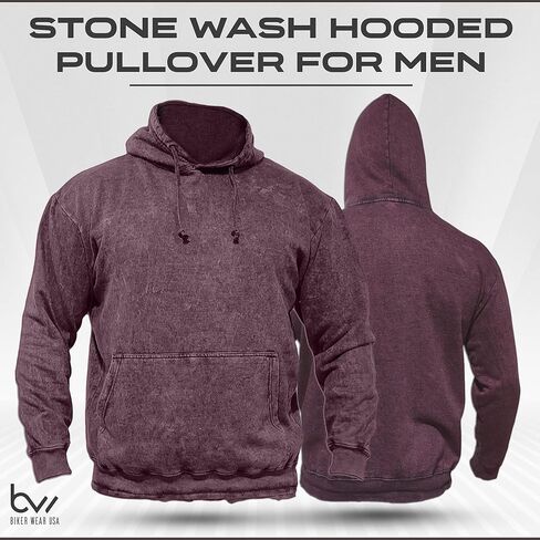 BIKER WEAR USA Men's Stonewash Casual Long sleeves Hoodie, Vintage Pullover Oversized Hoodie Sweatshirt with pocket in Saudi Arabia