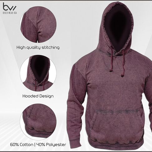BIKER WEAR USA Men's Stonewash Casual Long sleeves Hoodie, Vintage Pullover Oversized Hoodie Sweatshirt with pocket in Saudi Arabia