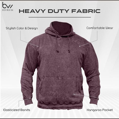 BIKER WEAR USA Men's Stonewash Casual Long sleeves Hoodie, Vintage Pullover Oversized Hoodie Sweatshirt with pocket in Saudi Arabia
