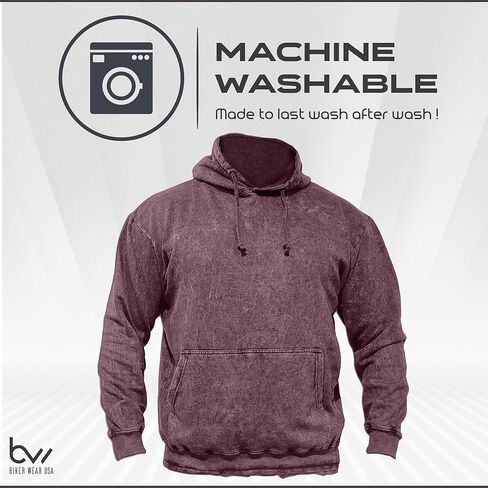 BIKER WEAR USA Men's Stonewash Casual Long sleeves Hoodie, Vintage Pullover Oversized Hoodie Sweatshirt with pocket in Saudi Arabia