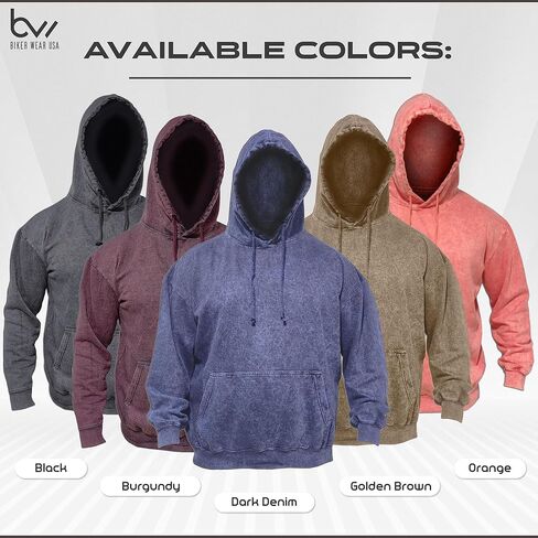 BIKER WEAR USA Men's Stonewash Casual Long sleeves Hoodie, Vintage Pullover Oversized Hoodie Sweatshirt with pocket in Saudi Arabia
