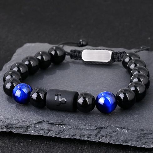 Purdvro غير تشويه زودياك الخرزة سوار ليو هدايا للرجال والنساء ، حجر العقيق الأسود علامة نجمة كوكبة ابراج مجوهرات in Kuwait