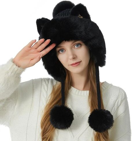 Winter Cute Cartoon Sequins Cat Ears Cap, Plus Thickened Collar Warm Hat in Saudi Arabia