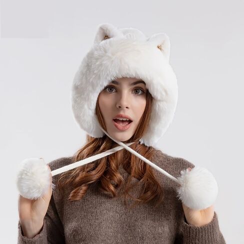 Winter Cute Cartoon Sequins Cat Ears Cap, Plus Thickened Collar Warm Hat in Saudi Arabia