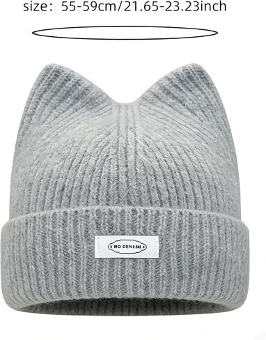 Cat Ear Beanie Hat with Feline Ears & Elastic for Women - Soft Winter Warm & Cute Cat Ear, Casual Outfits Grey in Saudi Arabia