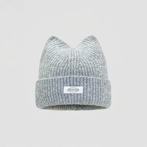Cat Ear Beanie Hat with Feline Ears & Elastic for Women - Soft Winter Warm & Cute Cat Ear, Casual Outfits Grey in Saudi Arabia