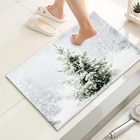 Winter Snowy Pine Tree Bath Rug Xmas Tree Bath Mat 20x32 Inch White Bathroom Plush Rug Extra Soft Absorbent Rug Non Slip Doormat for Bathroom Entryway Living Room in Kuwait