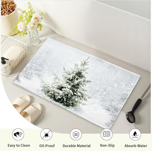 Winter Snowy Pine Tree Bath Rug Xmas Tree Bath Mat 20x32 Inch White Bathroom Plush Rug Extra Soft Absorbent Rug Non Slip Doormat for Bathroom Entryway Living Room in Kuwait