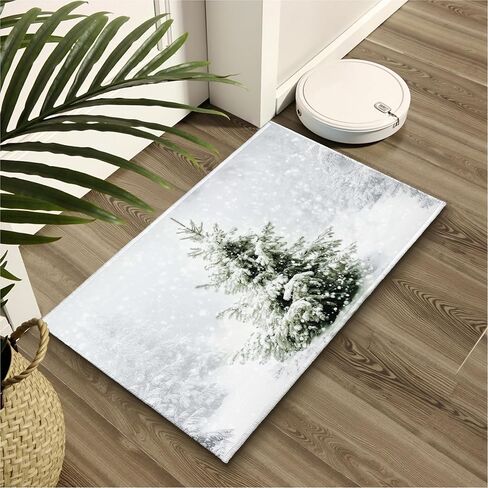 Winter Snowy Pine Tree Bath Rug Xmas Tree Bath Mat 20x32 Inch White Bathroom Plush Rug Extra Soft Absorbent Rug Non Slip Doormat for Bathroom Entryway Living Room in Kuwait