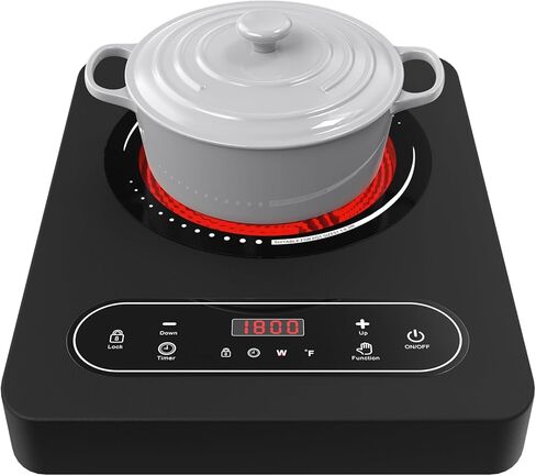 Cooktop التعريفي ، 1800 واط موقد تعريفي محمول و 10 بوصات ، مقلاة ، كوكتووب كهربائي مع 8 مستويات درجة حرارة الطاقة و 8 ، مؤقت ، 110 فولت توفير الطاقة الساخنة للتخييم المنزلي in Kuwait