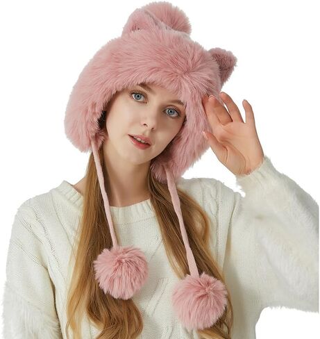 Winter Cute Cartoon Sequins Cat Ears Cap, Plus Thickened Collar Warm Hat in Saudi Arabia