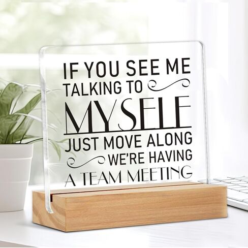 Funny Office Decor for Women, If You See Me Talking to Myself We're Having a Team Meeting Clear Desk Decorative Acrylic Sign Withen Stand for Desk Table Shelf in Saudi Arabia