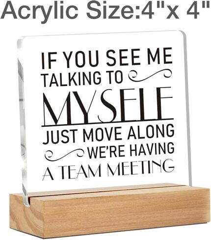 Funny Office Decor for Women, If You See Me Talking to Myself We're Having a Team Meeting Clear Desk Decorative Acrylic Sign Withen Stand for Desk Table Shelf in Saudi Arabia