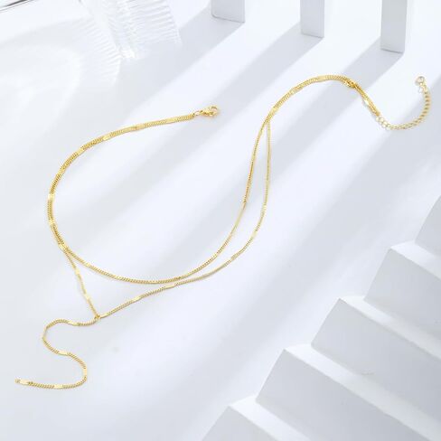 Coshilta Lariat Gold Necklace for Women, Dainty Long Necklace Gold Plated Y-Shaped Pendant Necklace Minimalist Drop Layered Necklaces Gold Plated Jewelry For Women Gift in Saudi Arabia