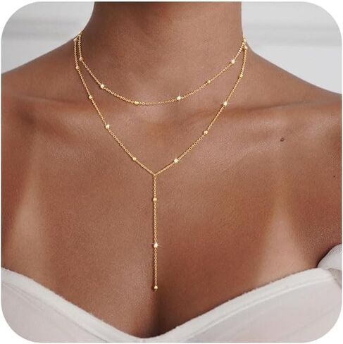 Coshilta Lariat Gold Necklace for Women, Dainty Long Necklace Gold Plated Y-Shaped Pendant Necklace Minimalist Drop Layered Necklaces Gold Plated Jewelry For Women Gift in Saudi Arabia