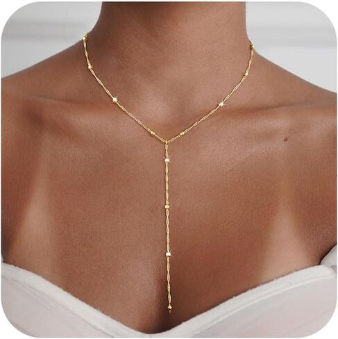 Coshilta Lariat Gold Necklace for Women, Dainty Long Necklace Gold Plated Y-Shaped Pendant Necklace Minimalist Drop Layered Necklaces Gold Plated Jewelry For Women Gift in Saudi Arabia