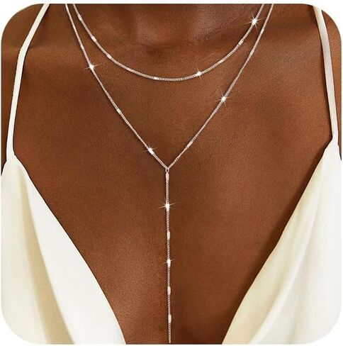 Coshilta Lariat Gold Necklace for Women, Dainty Long Necklace Gold Plated Y-Shaped Pendant Necklace Minimalist Drop Layered Necklaces Gold Plated Jewelry For Women Gift in Saudi Arabia