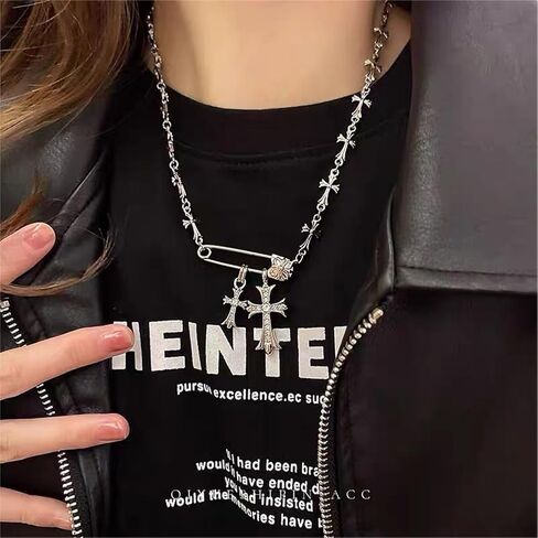 KMYLINKER الإيمان الصليب القلائد للنساء دبوس أمان قلادة فضية مزدوجة الصليب قلادة قلادة Y2K القوطية مجوهرات بسيطة للنساء الرجال in Saudi Arabia