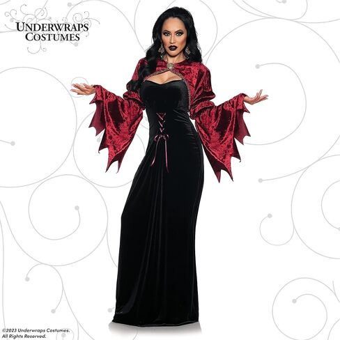 فستان مصاص دماء أسود مثير من UnderWRAPS - أزياء الهالوين القوطية Vampiress للبالغين للنساء، ملابس تنكرية لمصاصي الدماء باللونين الأسود والأحمر المخيف (القوطي، متوسط ​​8-10) in Saudi Arabia