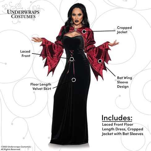 فستان مصاص دماء أسود مثير من UnderWRAPS - أزياء الهالوين القوطية Vampiress للبالغين للنساء، ملابس تنكرية لمصاصي الدماء باللونين الأسود والأحمر المخيف (القوطي، متوسط ​​8-10) in Saudi Arabia