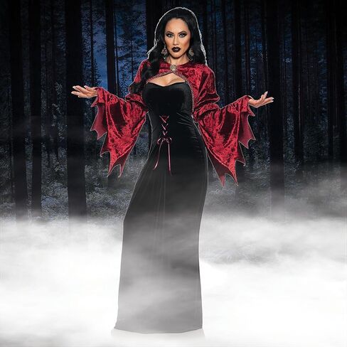 فستان مصاص دماء أسود مثير من UnderWRAPS - أزياء الهالوين القوطية Vampiress للبالغين للنساء، ملابس تنكرية لمصاصي الدماء باللونين الأسود والأحمر المخيف (القوطي، متوسط ​​8-10) in Saudi Arabia