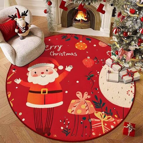 15 Inch Mini Christmas Red Round Rug, Cartoon Santa Claus Carpet, Soft and Does Not Shed, Christmas Tree Printed Rug, Bedroom Washable Carpet (Style2) in Saudi Arabia