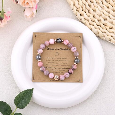 Happy 75th Birthday Bracelet for Women 75 Year Old Birthday Gifts for Mom Grandma Natural Stone Bead Bracelets for Nana Mother Bday Christmas Gifts for Aunt Wife BirthdayCharm Bracelet in Saudi Arabia