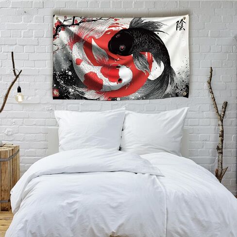 WEBEEDY Yin Yang Japanese Tapestry Wall Hanging Black Red and Flower Tapestry Home Decoration Japanese Wall Art Tapestries for Living Room Bedroom, Gift for Christmas Housewarming, 71x43 Inch in Saudi Arabia