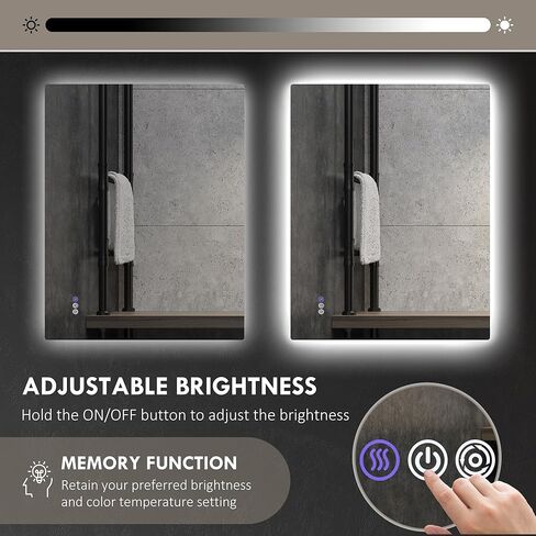 مرآة حمام LED من HOMCOM مع أضواء، مرآة LED بإضاءة خلفية 35 بوصة × 28 بوصة للحمام مع مقاومة للضباب والذاكرة ودرجة حرارة اللون اللانهائية، مرآة زينة قابلة للتعتيم مثبتة على الحائط، وضع أفقي/رأسي in Kuwait