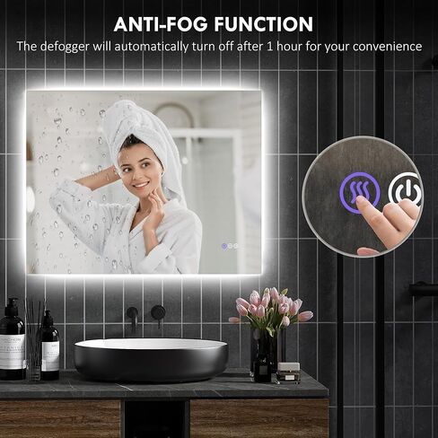 مرآة حمام LED من HOMCOM مع أضواء، مرآة LED بإضاءة خلفية 35 بوصة × 28 بوصة للحمام مع مقاومة للضباب والذاكرة ودرجة حرارة اللون اللانهائية، مرآة زينة قابلة للتعتيم مثبتة على الحائط، وضع أفقي/رأسي in Kuwait