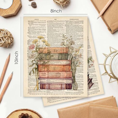 BESERH Retro Bookish Wall Decor, Vintage Book Wall Art Prints, Preppy Bow Floral Dictionary Book Posters for Reading Room Corner Nook Library Classroom, 8x10 Inches Set of 4 Unframed in Saudi Arabia
