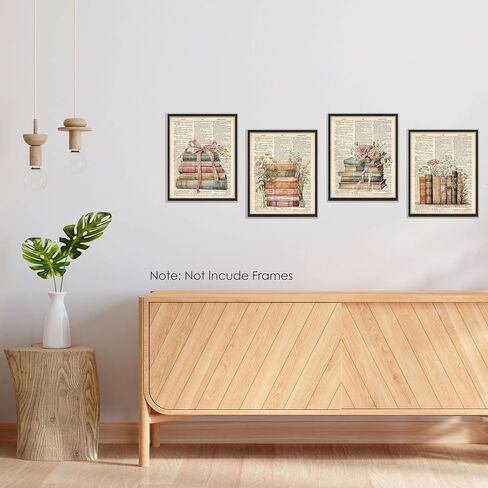 BESERH Retro Bookish Wall Decor, Vintage Book Wall Art Prints, Preppy Bow Floral Dictionary Book Posters for Reading Room Corner Nook Library Classroom, 8x10 Inches Set of 4 Unframed in Saudi Arabia