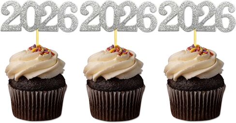 24 Pack 2025 Cupcake Toppers, Glitter 2025 Food Cake Picks Decoration for New Year Birthday Wedding Graduation Party Dessert Decoration (Gold) in Kuwait
