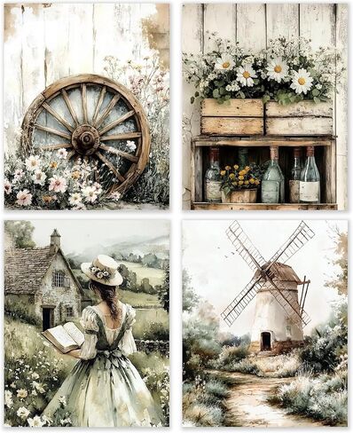 BESERH Retro Bookish Wall Decor, Vintage Book Wall Art Prints, Preppy Bow Floral Dictionary Book Posters for Reading Room Corner Nook Library Classroom, 8x10 Inches Set of 4 Unframed in Saudi Arabia