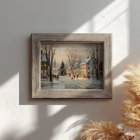 Christmas Winter Village Print, Snowy Holiday Art, Vintage Christmas Tree Wall Decor, Rustic Winter Landscape Painting, Cozy Festive Home Decoration, Holiday Wall Art Print (11X14inch-Unframed) in Saudi Arabia
