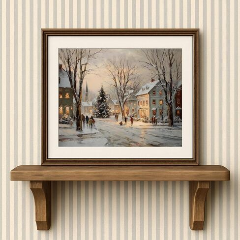 Christmas Winter Village Print, Snowy Holiday Art, Vintage Christmas Tree Wall Decor, Rustic Winter Landscape Painting, Cozy Festive Home Decoration, Holiday Wall Art Print (11X14inch-Unframed) in Saudi Arabia
