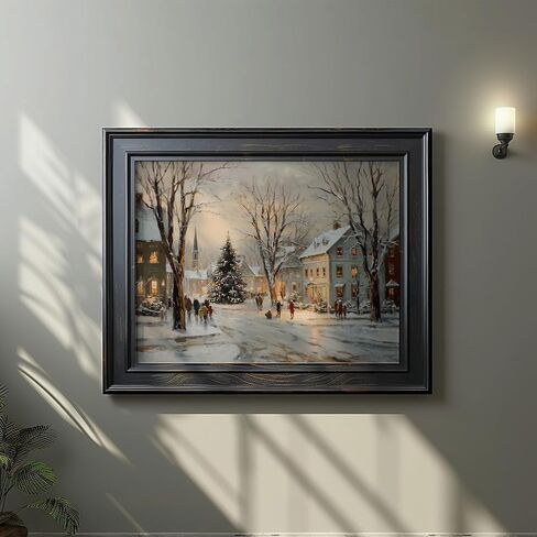 Christmas Winter Village Print, Snowy Holiday Art, Vintage Christmas Tree Wall Decor, Rustic Winter Landscape Painting, Cozy Festive Home Decoration, Holiday Wall Art Print (11X14inch-Unframed) in Saudi Arabia